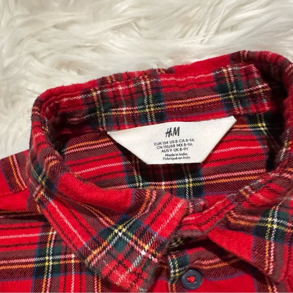 H&M Boys Red Plaid Flannel Button-Down Shirt Long Sleeve Size 8 Holiday Casual - Picture 2 of 3